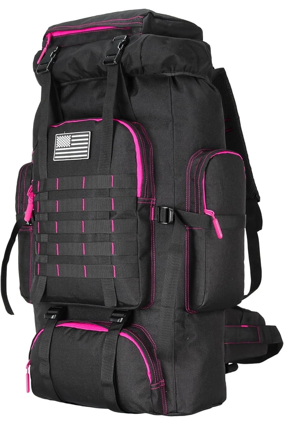 70L Hiking Backpack for Camping and Climbing Black Rose, Water-Resistant, Lightweight, MOLLE-Compatible
