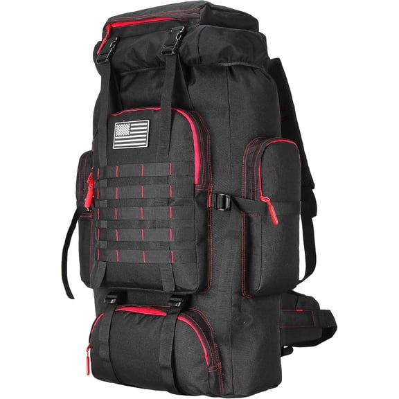 70L Hiking Backpack with Drawstring Closure, Water-Resistant Polyester, Padded Straps, 4 Pockets, Lightweight Military-Style Daypack