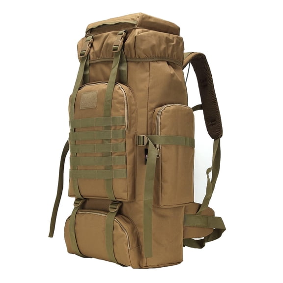 70L-Khaki Hiking Backpack Camping Rucksack Climbing Daypack