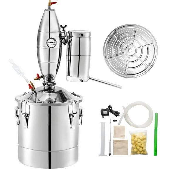 70L Stainless Steel Alcohol Distiller Kit, 18.5Gal Home Brewing Boiler for Whiskey Brandy, 304 Stainless Steel Alcohol Still with Thermometer & Vinometer