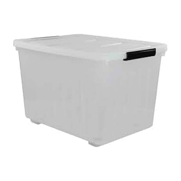 70L Storage Boxes with Lids 4-Pack, Clear Plastic Bins with Wheels, Large Lockable Organizer Containers for Home, Garage, Holiday Decorations, Clothes, Toys