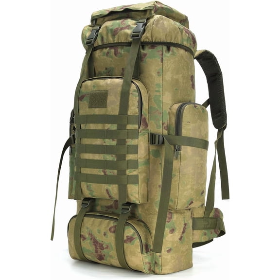 70L Tactical Hiking Backpack for Mountaineering and Travel Water-Resistant Oxford Fabric, Front-Loading with Drawstring Closure, Mesh-Padded Straps, 4 Pockets