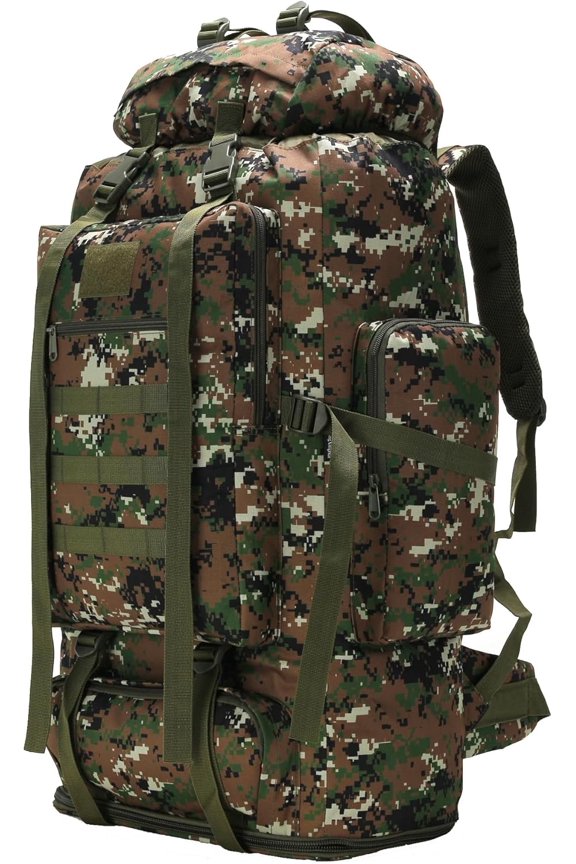 70L Tactical Hiking Backpack for Men with MOLLE System, Water-Resistant Camo Design, Front-Loading and Expandable