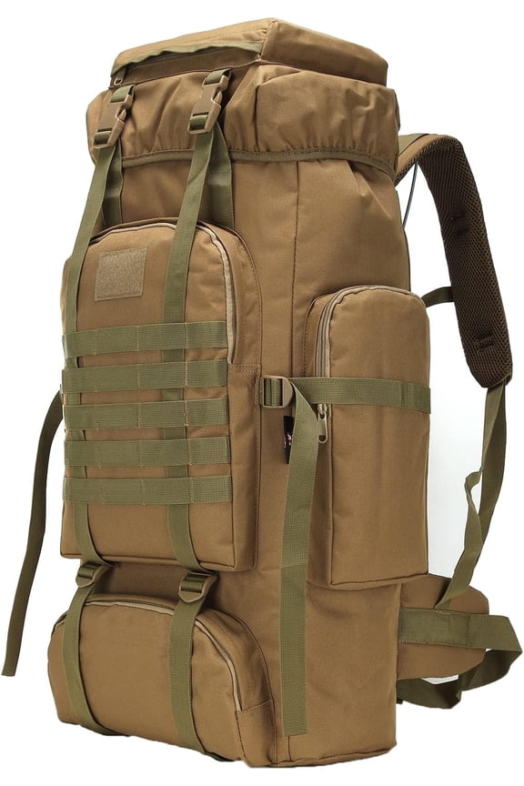 70L Tactical Hiking Backpack for Men with MOLLE System, Water-Resistant Oxford Fabric, Camouflage Pattern, Front-Loading and Expandable Design