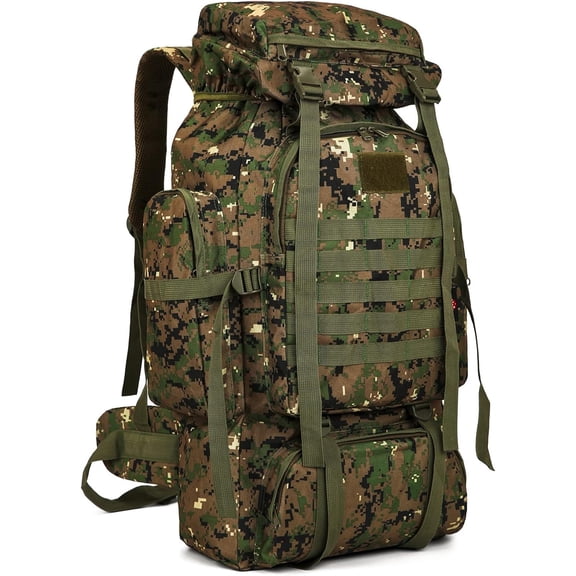 70L Tactical Hiking Backpack with Camouflage Pattern, Water-Resistant Oxford Fabric, Front-Loading Design and MOLLE Webbing