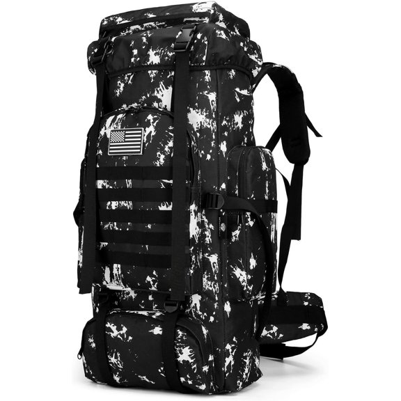 70L Tactical Hiking Backpack with MOLLE Webbing, Water-Resistant Oxford Fabric, Front-Loading Design and Expandable Compartment