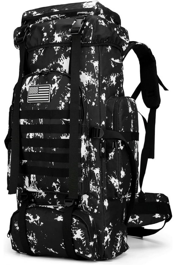 70L Tactical Hiking Backpack with MOLLE Webbing, Water-Resistant Oxford Fabric, Front-Loading Design and Expandable Compartment