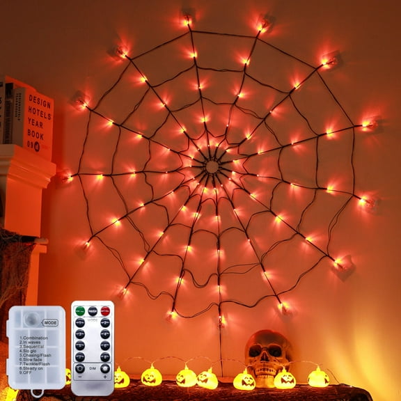 70Led 3.28FT Giant Spider Web Lights with Hairy Spider and Cobweb for Lighted Halloween Decorations Outdoor Halloween Window Decorations Wall Garden Patio Yard Decor