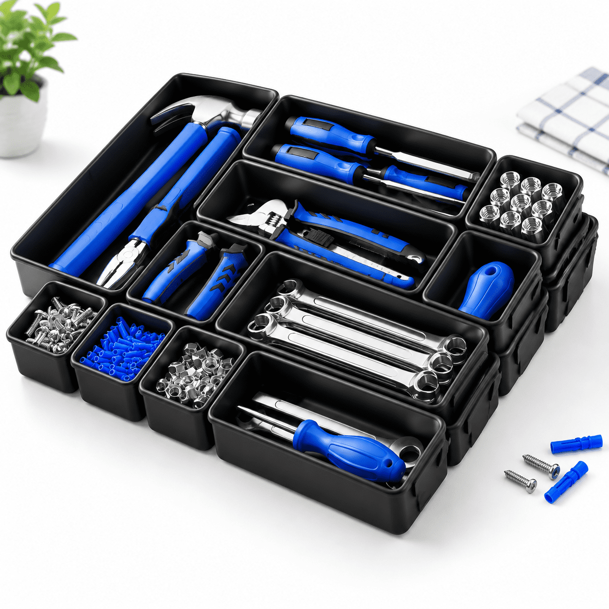 Tools Box Set Rack 70PCS_5SIZE_Black 70-Piece Interlocking Tool Box Organizer Tray Set ...