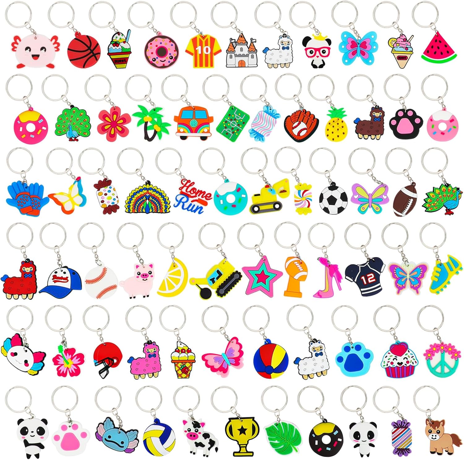 70PCS Cartoon Keychains Bulk for Kids Party Favors, Backpack Keychains ...