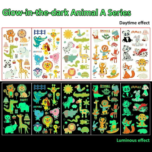 70PCS Luminous Tattoos For Kids, Animal Temporary Tattoo Stickers, Glow In The Dark Tattoos for Boys and Girls, Animal Fake Tattoos More Party Makeup Gifts 5 Sheets