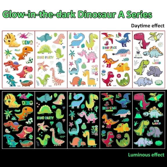 70PCS Luminous Tattoos For Kids, Dinosaur Temporary Tattoo Stickers, Glow In The Dark Tattoos for Boys and Girls, Dinosaur Fake Tattoos More Party Makeup Gifts 5Sheets
