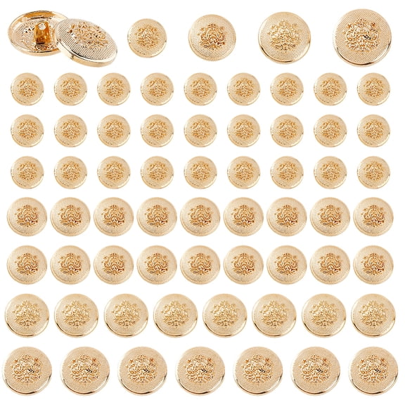 70Pcs 4 Sizes Golden Blazer Buttons Round Metal Buttons Emblem Shank Button 15/18/20/23mm Alloy Decorative Button
