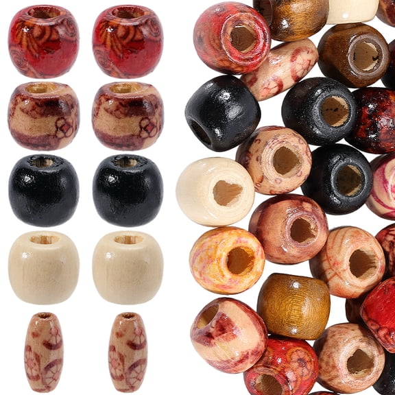 70Pcs 4 Styles Natural Wood Beads Dyed Lead Free Rondelle & Barrel Mixed Color 10.5~15x7~12.5mm Hole: 3~5.5mm