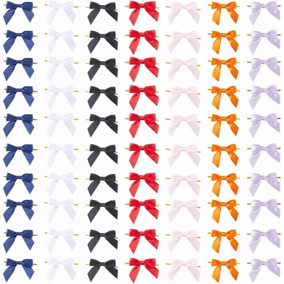 70Pcs 7 Colors Rainbow Ribbon Twist Tie Bows Assorted Morandi Premade Satin Ribbon Bowknot Grosgrain Pretied Premade Craft for Bags Packaging Gift Wrap Basket Wedding Shower Brithday Party diy