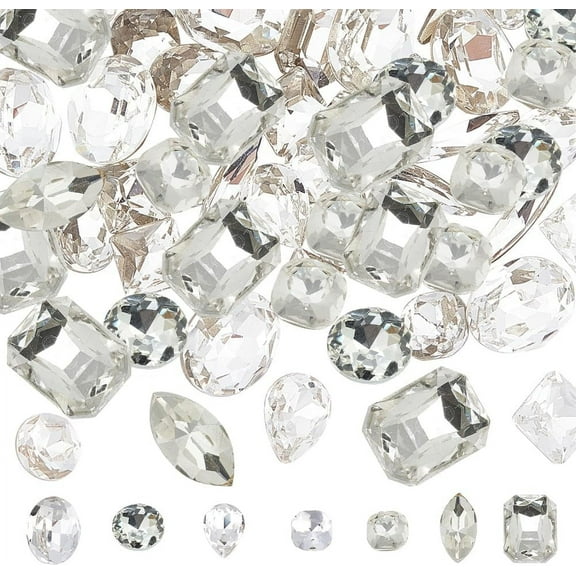 70Pcs 7 Style DIY Pointed Back K9 Glass Rhinestone Cabochons Back Plated Faceted Mixed Shape Crystal 10pcs/style