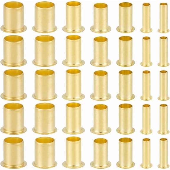 70Pcs 7 Styles Brass Column Compression Sleeves Ferrule Compression Insert Fitting Assortment for Air Water Gas Pipe Golden 14~15.5x8~15.5mm for DIY
