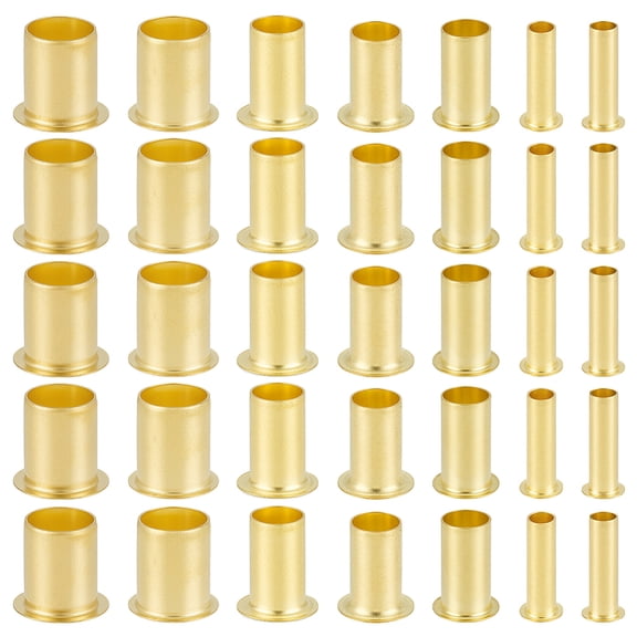 70Pcs 7 Styles Brass Column Compression Sleeves Ferrule Compression Insert Fitting Assortment for Air Water Gas Pipe Golden 14~15.5x8~15.5mm
