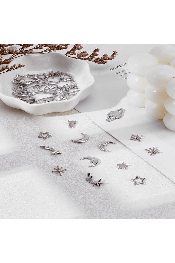 70Pcs 7 Styles Zinc Alloy Cabochons Cosmos Themed Resin Fillers Charms Beads Gold Alloy Star Moon Planet Filling AccessoriesDIY