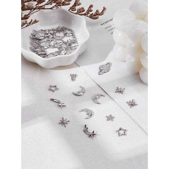 70Pcs 7 Styles Zinc Alloy Cabochons for DIY Epoxy Resin Material Filling Platinum 7.5~16x6~20x1~3mm 10pcs/style for Handmade