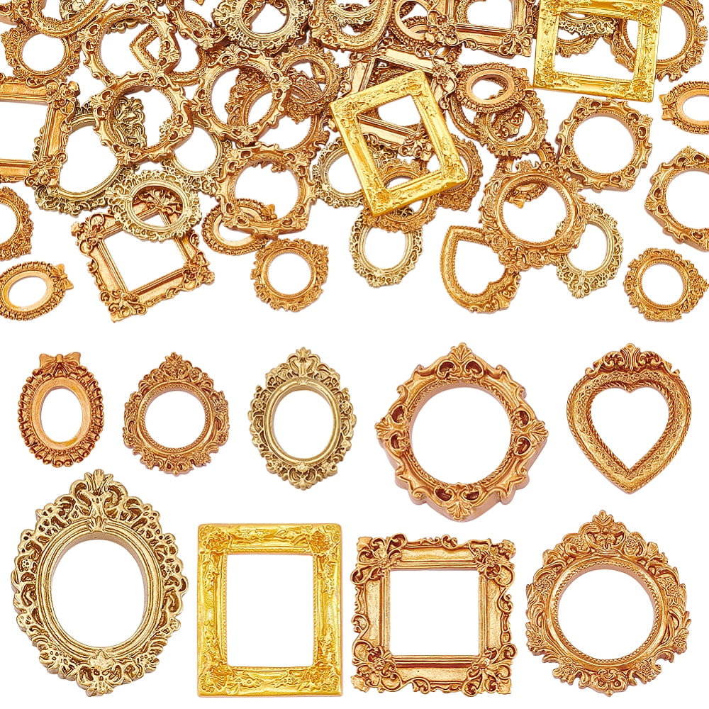 70Pcs 9 Styles Resin Mini Frame Multi-Shape Vintage Home Decor Frames for Jewelry Photography Wall Decor Accessories