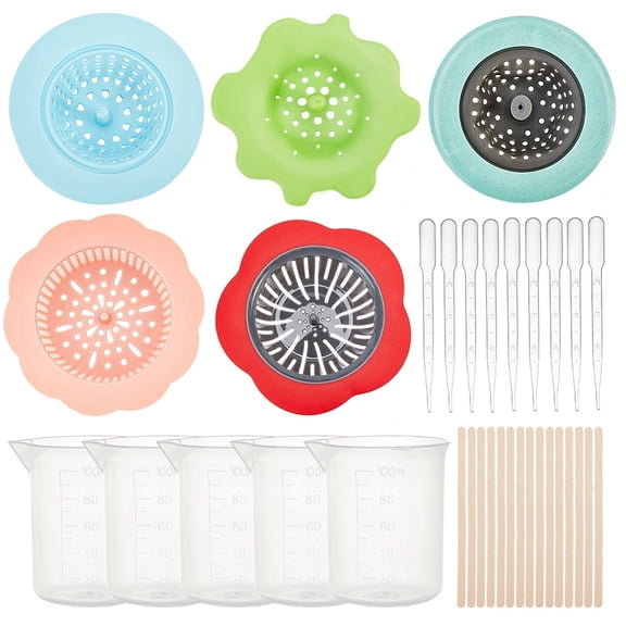 70Pcs Acrylic DIY Pouring Art Supplies Kit 5Pcs Paint Pouring Strainers 5Pcs Measuring Cups 50Pcs Wood Stir Sticks 10Pcs Droppers