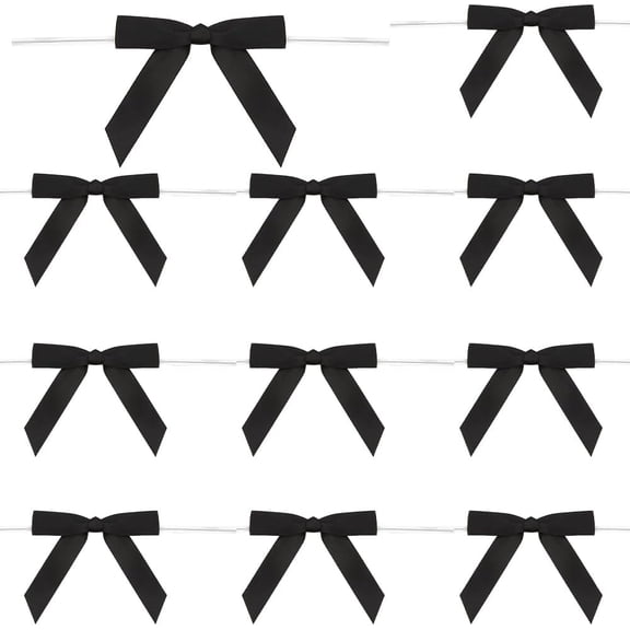70Pcs Black Twist Tie Bows 5.9x2.3 Inch Satin Ribbon Bows for Treat Bags Ribbon Bows with Wire for Crafts Valentine's Day Christmas Decoration Making DIY