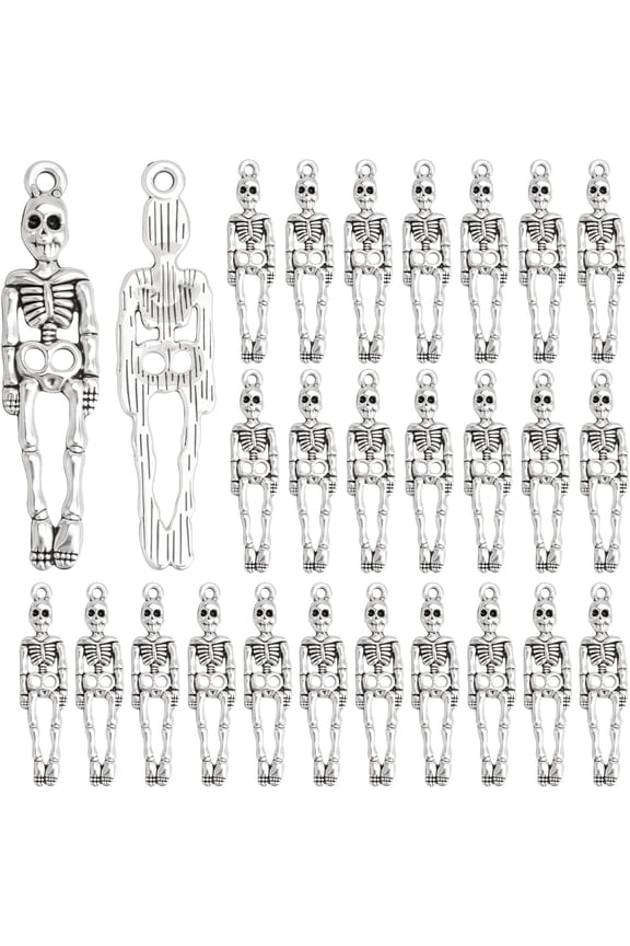 70Pcs Body Charm Tibetan Style Bone Pendants Punk Bone Dangle Charms Silver