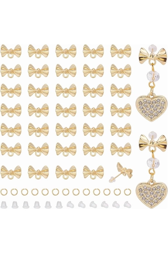 70Pcs Bow Earring Findings Gold Bow Earring Studs with Loop Bowknot Post 150Pcs Plastic Earring Backs 70Pcs Open Jump Rings Elegant Stud Earrings Posts for DIY Earring Jewelry Making