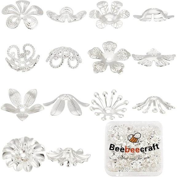 70Pcs/Box 7 Style Bead Caps 925 Sterling Silver Plated Brass Flower End Caps Loose Beads