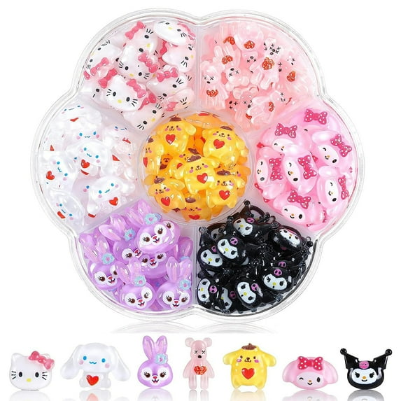70Pcs/Box Sanrio Nail Charms Kawaii Hello Kitty Kuromi Cinnamoroll Cartoon Nail Jewelry Charms Rhinestone Gems Kit DIY Crafts