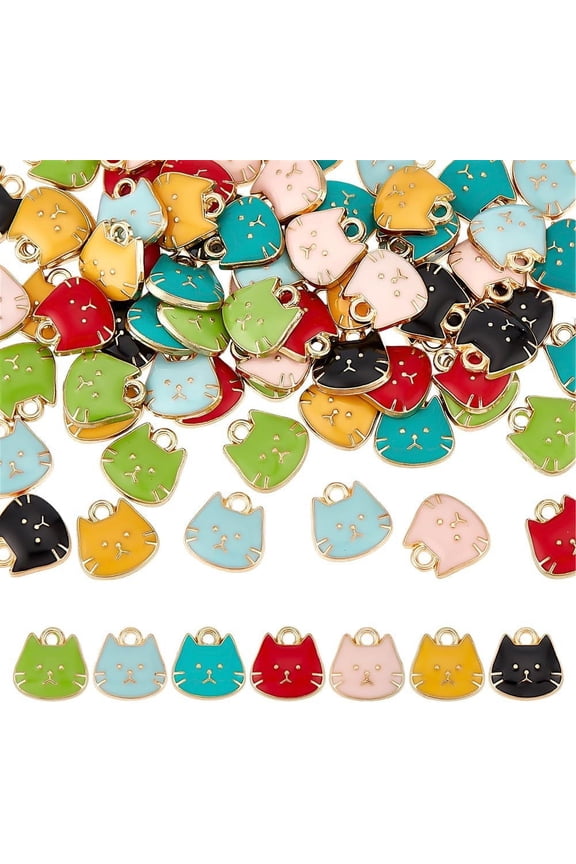 70Pcs Cat Charm Enamel Kitten Charm 7 Colors Cute Pet Charms Lovely Cat Pendants Bulk Jewelry Charms for Jewelry Making Keychains Bracelets Earrings