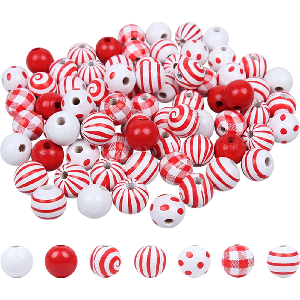 70Pcs DIY Crafts Red Wooden Beads, Round Wood Beads for Jewelry Making