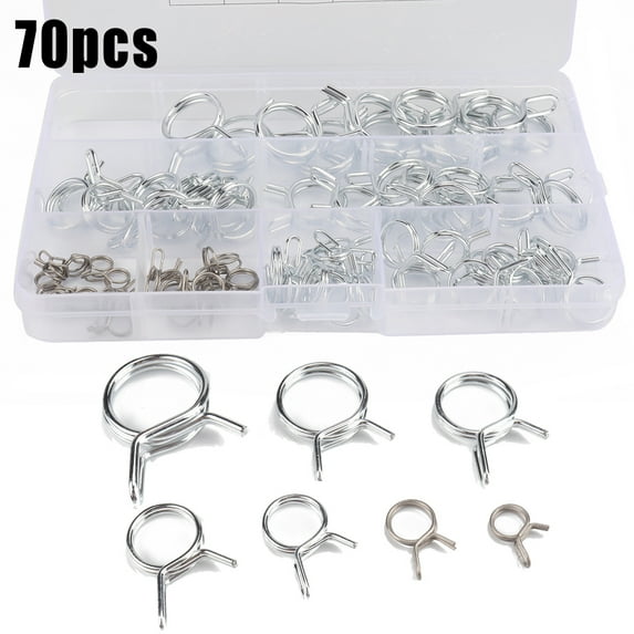 70Pcs Double Wire Fuel Line Hose Tube Spring Clamp Assortment Kit Φ6-Φ18