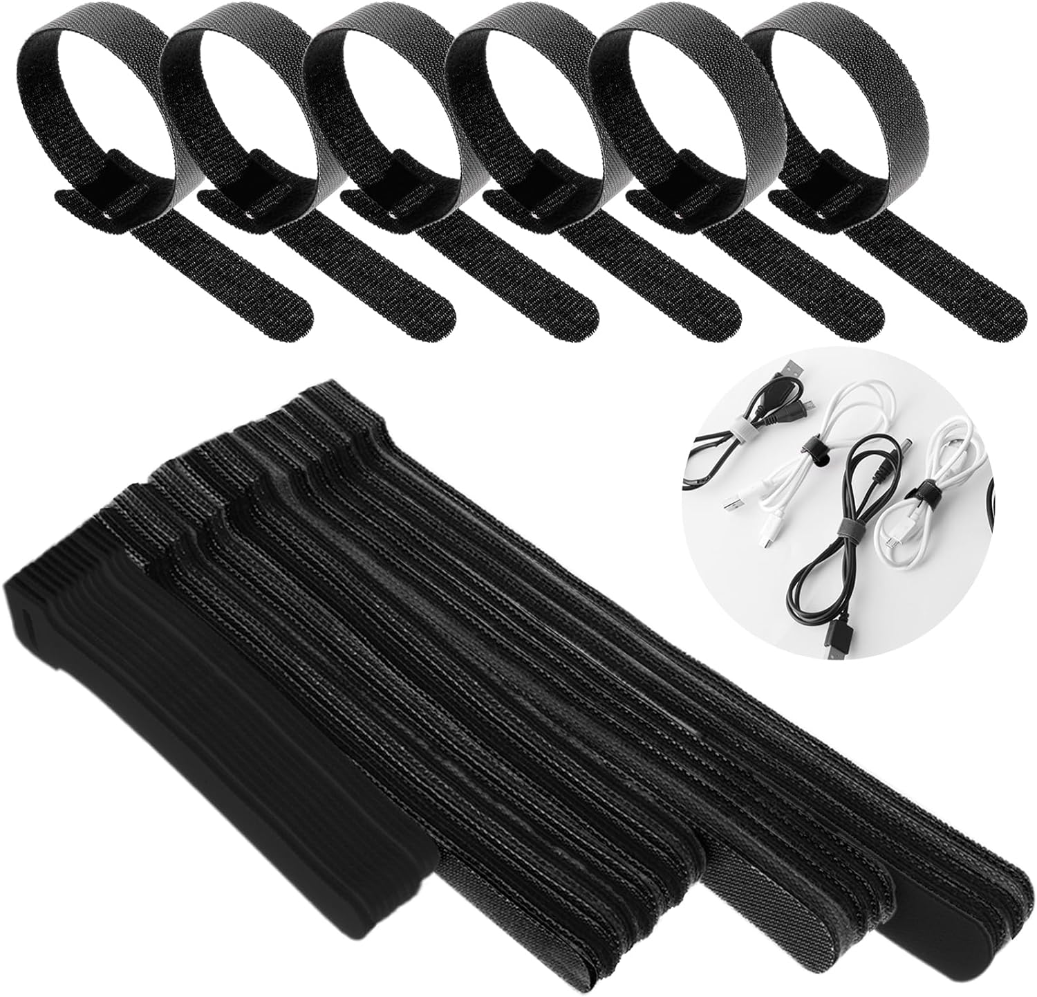 70Pcs Fastening Cable Ties Reusable,Hook and Loop Nylon Strips Cable