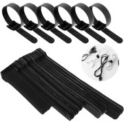 70Pcs Fastening Cable Ties Reusable,Hook and Loop Nylon Strips Cable Wraps 4/6 /7/8 Inch Black Adjustable Cord Straps, Cable Cord Wire Organizer for Desk Cable Wires Management