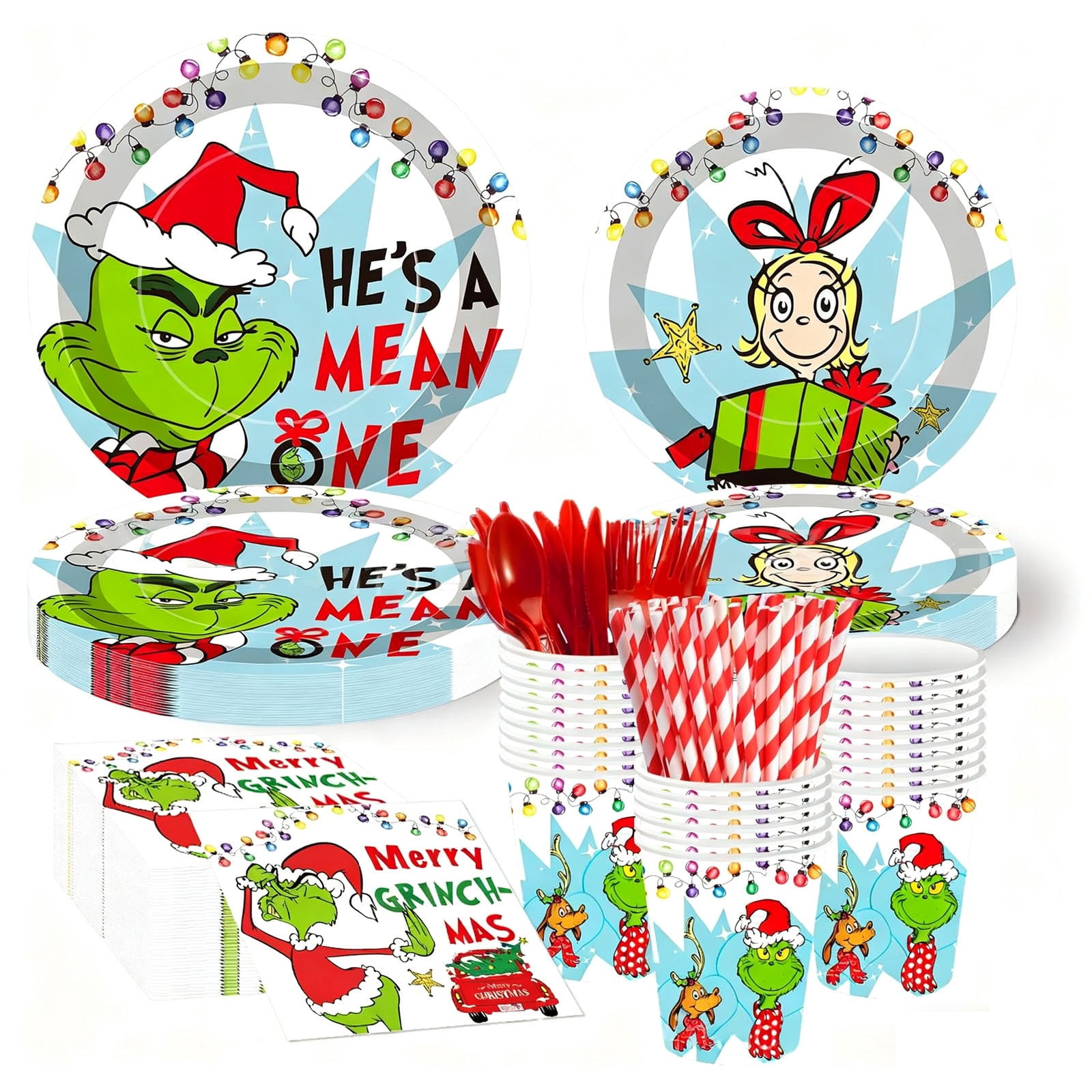 70Pcs Grinch Christmas Tableware Set – Disposable Grinch Party Supplies ...