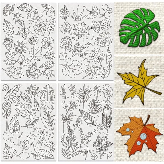 70Pcs Leaves Water Soluble Hand Sewing Stabilizers 8.3"x11.7" Tropical Leaf Embroidery Pattern Stabilizer 4 Sheets Monstera Deliciosa Plant Stick and Stitch Embroidery Paper Sticker