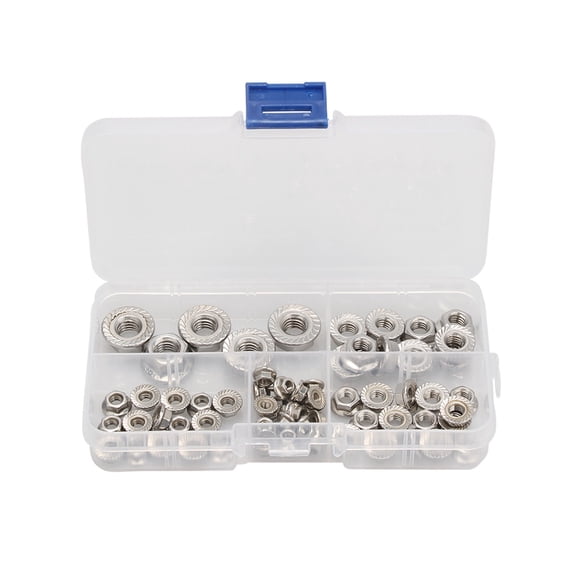 70Pcs M3/M4/M5/M6/M8 304 Stainless Steel Hexagon Flange Nuts Slip Locking Nut Assortment Kit