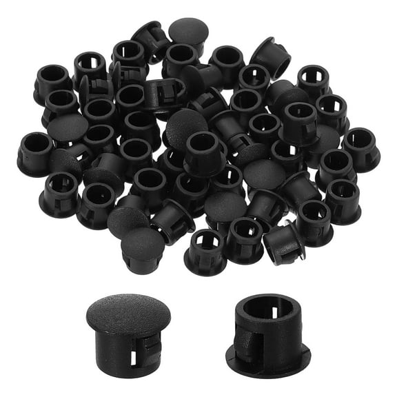 70Pcs Plastic Hole Plugs, 8mm(5/16") Flush Type Panel Plugs, Round Snap Knockout Locking Plugs for Furniture Insert End Caps Panels, Black