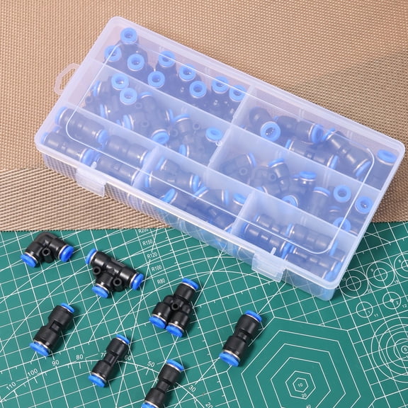 70Pcs Quick Connect Air Hose Fitting Assorted Set Plastic Easy Install Pneumatic Air Line Fitting Straight Elbow Tee Splitter and Reducing Connector for Machinery Electronics