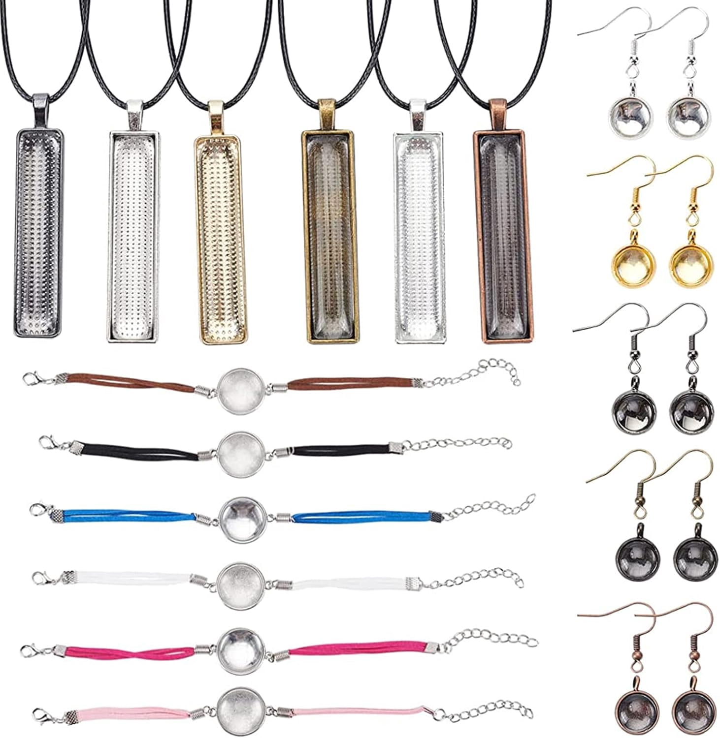 PandaHall 50 Sets Hanger Blanks Met Glazen Cabochons – Voor Foto-sieraden, Roestvrij Staal, 14x10 Mm