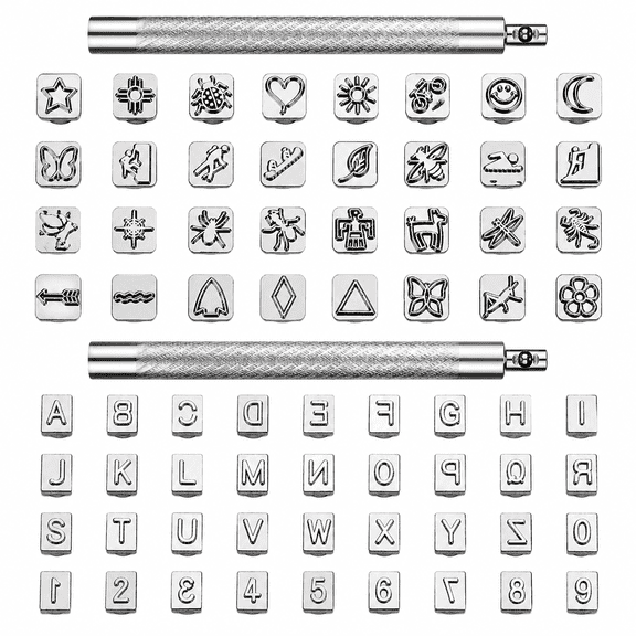 70Pcs Steel Stamping Tool Kit for DIY Craft Projects, Leather Stamping Kit with 2 Pcs Punch Tools, Numbers Letter Pattern Craft Stamps Punch Set Tool for Leather, Leathercraft Projects