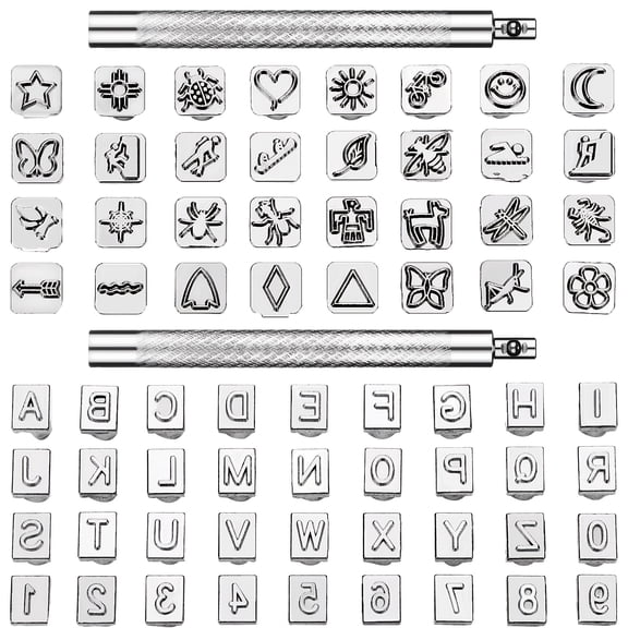 70Pcs Steel Stamping Tool Kit for DIY Craft Projects, Leather Stamping Kit with 2 Pcs Punch Tools, Numbers Letter Pattern Craft Stamps Punch Set Tool for Leather, Leathercraft Projects