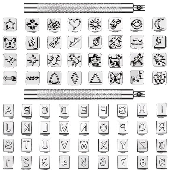 70Pcs Steel Stamping Tool Kit for DIY Craft Projects, Leather Stamping Kit with 2 Pcs Punch Tools, Numbers Letter Pattern Craft Stamps Punch Set Tool for Leather, Leathercraft Projects