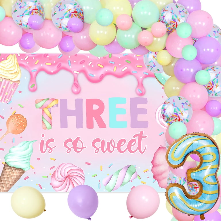 7x5ft Ice Cream Truck 3rd Birthday Backdrop - Rainbow Confetti Photo Background For Girls' Party Decor