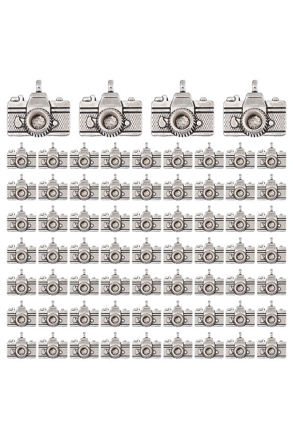 70Pcs Tibetan Style Alloy Pendants Camera Charms Silver 14x15.5x4.5mm Hole: 1.6mm for DIY
