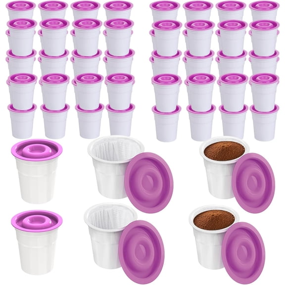 70Pods Disposable K Cups with Filter, Purple Compatible with 1.0 and 2. 0 DIY Coffee with empty coffee Pods For Ground Drinks