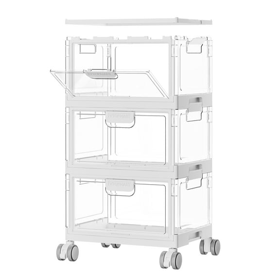 Sindcom 3-Layer Stackable Storage Bins, 72Qt Foldable Large Storage Containers with Lids, Storage Bins with wheels for Home Office Bedroom, Bathroom, White