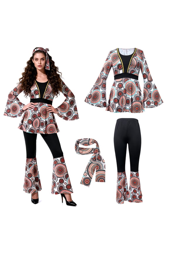 70S 80S Hippie Couple Role Play Outfitss - Women's Vintage Disco Outfit Black M